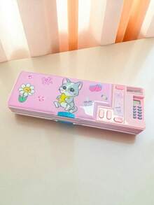 1个多功能塑料学生铅笔盒,双面带磁铁,包含卷笔刀、笔插、橡皮擦隔层、计算器、课程表、可书写姓名栏,铅笔袋,书包,文具 - 彩色 - 查看 23