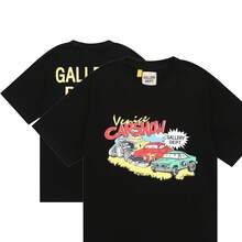 GALLERY D-EPT T-Shirt Car Letter Short Sleeve Men And Women High Street Half Sleeve Car Print Round Neck Loose Men's Tops Round Neck Casual Short Sleeve - 黑色 - 查看 1