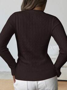 Apperloth A Women's V Neck Cable Knit Sweaters Long Sleeve Ribbed Fitted Basic Pullover Tops Business Casual Lightweight Slim Fit For Spring Fall Clothes - Dark Brown - View 3