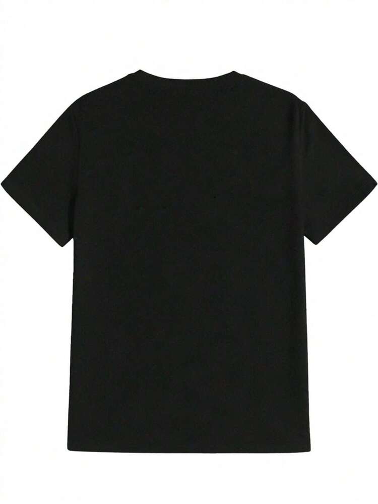 Front Black Red Portrait With Text Pattern Print Round Neck Short Sleeve T-Shirt Top Comfort Breathable Fabric Leisure Sports Style Men 100% Cotton Street Wear T-Shirt (Choose A Larger Size To Get A Loose Effect) - 黑色 - 查看 2