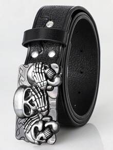 1 Stück Y2K Totenkopf & Teufel Muster Straßen-Stil Gürtel, Retro Gothic Dark Punk Mode Accessoire, geeignet für Lässig, Festivals, Partys, Herren Herbst/Winter Accessoire, geeignet für Teenager, junge Erwachsene, Herren, Lässig, Outdoor, Sport, Urlaub, Abschlussgeschenk, Geburtstag, Alltagskleidung - Schwarz - Übersicht 10