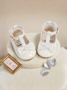 女婴玛丽珍平底鞋，带蝴蝶结，防滑软底，PU皮革，新生儿，幼儿学步鞋，正装鞋
