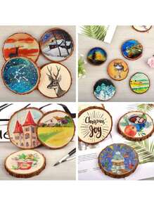 10-50pcs Unfinished Wooden Discs 3-10cm, Undrilled Wooden Rings For DIY Crafts, Wooden Plates, Wedding Centerpieces, Christmas Tree Decorations