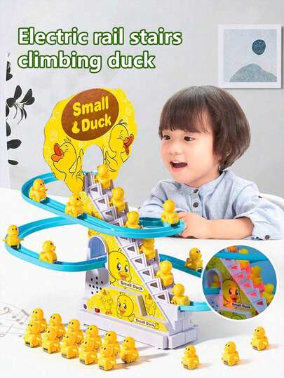 1 Bộ đồ chơi trẻ em hình con vịt leo cầu thang và cầu trượt, có đèn nhạc và trọng lực, thích hợp làm quà tặng sinh nhật cho trẻ em và đồ chơi giáo dục