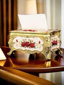 1pc European Style Household Light Luxury Tissue Box, Home Dining Table Tissue Holder Ornament, Desktop Decoration