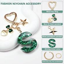 Cute Bling Keychain Initial Letter Butterfly Star Pink Purple Gift For Women Girls Bag Cup Charms Accessories-593312 - S-xanh lá cây - Xem 3