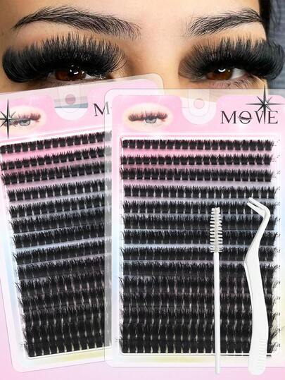 280 件 80D 和 560 件 80P 混合簇睫毛延长 0.07 毫米厚度 D 卷曲 8 毫米-16 毫米混合自然风格俄罗斯扁平浓密蓬松手工仿貂睫毛簇，适合万圣节、派对、圣诞节化妆，非常适合初学者