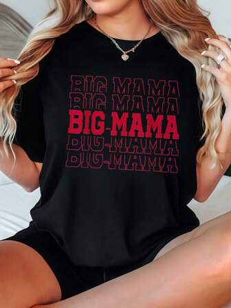 Women's T-Shirt Casual Loose Fit Black White Options Big Mama Graphic Print Summer Daily Wear Shirts Summer Tops Graphic Tees Summer Outfits For Women Graphic Tees Women Crop Tops Tops For Women  Vintage Cotton Cute  Clothes Women