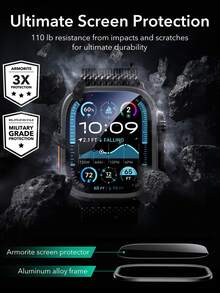 Screen Protector Compatible With Apple Watch Ultra 3/2/1 49mm, Military-Grade Tempered Glass Film With Aluminum Alloy Frame, Anti-Scratch, Anti-Collision, High-Definition Touch Sensitive Full Coverage Protective Cover For I-Watch Outdoor Sports And Daily Wear - Series Ultra 49mm - View 3
