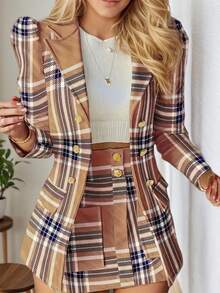 DAXIDA New Style Suit Set - Long-Sleeved Casual Jacket Suit Mini Skirt Two-Piece Set Elegant Plaid Sports Women's Suit Elegant Fashion Party Outdoor Dress Women's Clothing - 向日葵色 - 查看 6
