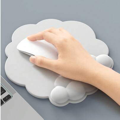 1pc Solid Color Cloud Shaped Premium PU Leather Wrist Rest Mouse Pad, Gaming Mousepad With Non-Slip Silicon Base And Soft Memory Foam Wrist Support, Creative Desk Mat, Relieve Wrist Fatigue