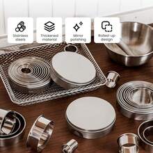 12Pcs Stainless Steel Baking Mold Set, Round Cake Ring, Mousse Ring & Dumpling Cutter, Reusable & Washable Baking Tools - Silver - View 4