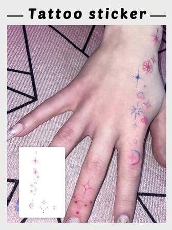 1片梦幻星夜指尖星系彩色星星月亮精致临时纹身贴纸，防水防汗，可持续1-3天，女生必备单品