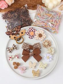 860pcs Vintage Girl Hair Accessories Set, Including Bowknot Hair Clips, Flower Hair Pins, Rabbit Ear Hair Scrunchies, Rhinestone Clover Side Clips, Y2K Star BB Clips, Mini Claw Clips And Towel Circle Elastic Hair Bands, Suitable For Girls' Daily, Party, Outing To Create Cute Retro Styles - Must-Have For Slouchy People