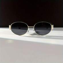 GENUIN MOMENT Fashion Oval Metal Women Eyeglasses - Xám vàng - Xem 3