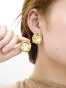 Frminee 1 对复古 18K 镀金不锈钢锆石耳钉，女士珠宝配饰宝石，西方珠宝，方晶锆石装饰耳钉，非常适合女性作为日常配饰或婚礼礼物佩戴 - 白色 - 查看 4