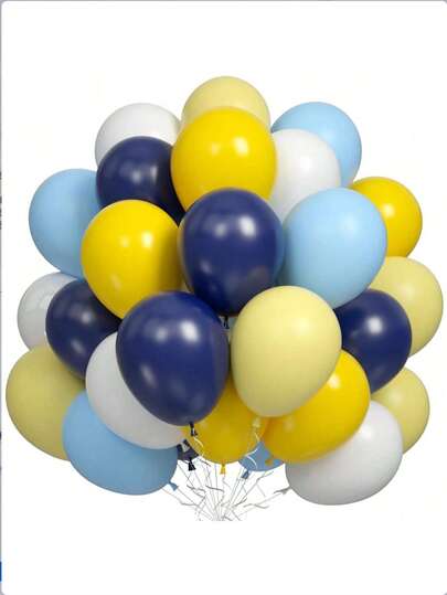 51/26pcs Navy Blue & Matte Yellow Balloon Set, Pink Blue Yellow White Latex Helium Balloons, Suitable For Boy's Birthday, Baby Shower, Graduation, Truck, Office Party Decoration