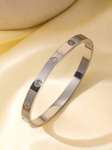 1 pieza Pulsera de acero inoxidable con diseño de cintura totalmente enjoyada con rhinestones, elegante y versátil, joyería fina