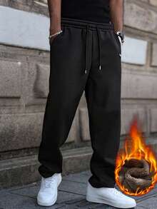 Men's Thermal Lined Sweatpants, Thick Casual Pants - Black - View 1