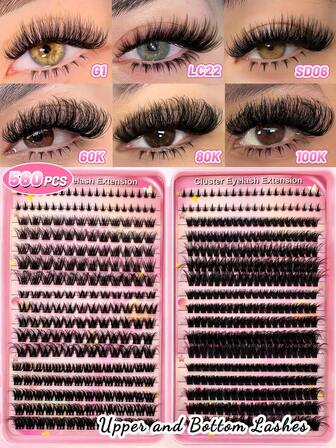 560 件 D 卷翘蓬松睫毛簇状睫毛延长套装，含 80 件下睫毛和 6 种款式混合 8-16 毫米长度混合蓬松 60D+80D+100D 单根睫毛簇状分段尖刺 D 卷翘睫毛延长