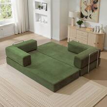 78.7" Foldable 3-Seater Fabric Sofa Bed With Square Armrests, Modular Compressible Living Room Sofa Set, Vintage Suede Comfortable Lounge Chair Sofa, Lazy Sofa (Bean Bag), And Bedroom Sleeper Sofa Bed - 綠色 - 查看 1