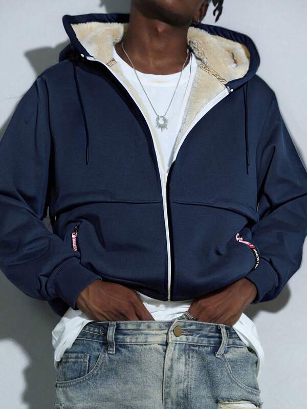 Sweat-shirt-shirt à capuche zippé doublé thermique pour hommes, Top à manches longues