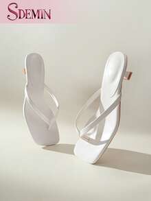 SDEMIN Summer New Arrival Women's Solid Color Slippers, Elegant Vacation Shoes, Casual Beach High Heels Sandals, Fashionable Easy-On Heels For Dress - White - View 3