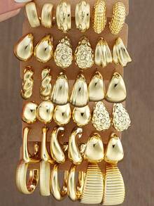 (Paper Card Colors Are Random )36/18/2pcs Geometric Textured Teardrop Golden Fashion Bohemian Style Earrings, Suitable As Gifts For Family And Friends For Holidays