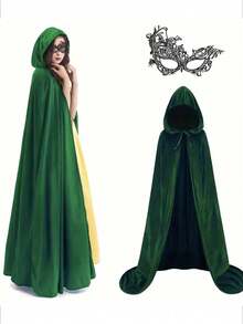 2 件套。万圣节天鹅绒成人全长长袍斗篷套装斗篷 + 面具复活节斗篷服装，天鹅绒斗篷，角色扮演经典哥特式仿羽毛斗篷带毛领，阵亡将士纪念日，狂欢节新年礼物，服装道具 - 彩色 - 查看 5