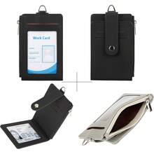 Women & Men Keychain Card Holder Case Zipper Slim Minimalist Front Pocket Wallet With 2 ID Window, Black - Đỏ01 - Xem 4