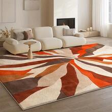 Modern Geometric Area Rug - Soft, Machine Washable, Non-Slip Design, Suitable For Living Room, Office Or Garden Decoration - Fashionable Brown, Orange And Beige Abstract Pattern - Lightweight Polyester Blend Material, Fluffy Texture, Living Room Rug | Modern Cushion Design | Texture Mat, Living Room Carpet Entryway Decor - Multicolor - View 4