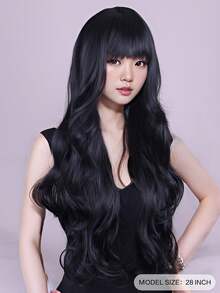 شعر مستعار أمواج سوداء مجعدة، 28 بوصة، مناسب للتنقل اليومي وتصفيف الشعر في الحفلات.