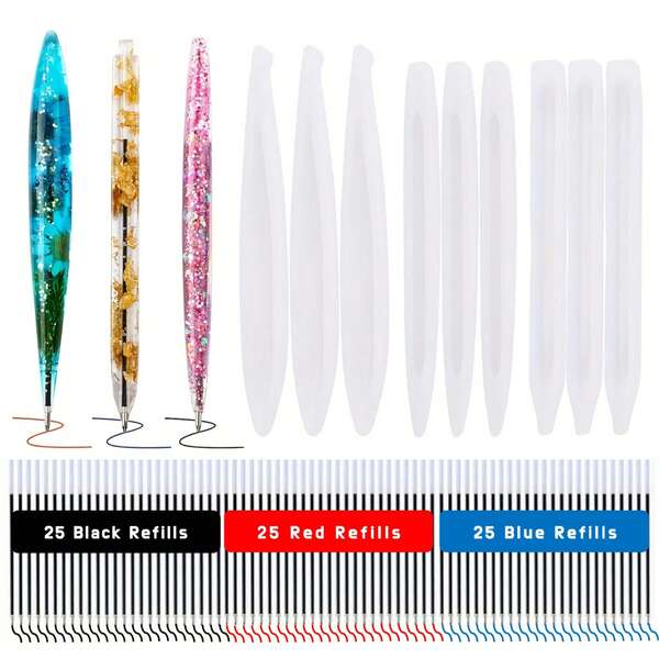 3 Stücke transparente Stift Silikon-Formen, 15 Stücke dreifarbige Stiftminen, getrocknete Blumen Harz Dekorative Basteleien DIY Kugelschreiber Gießformen aus Silikon, Epoxidharz-Formen für Schmuckherstellung. Kugelschreiber Silikon-Formen Harz-Gießformen für DIY Harz-Basteleien. Kreative Geburtstagsgeschenke, einzigartige Stifte für Familie und Freunde. Erleben Sie DIY-Stressabbau, wiederverwendbar.