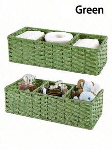 1个手工编织收纳篮，柳条整理篮，马桶篮 - 三格水葫芦柳条篮，适用于家居、卧室、浴室和客厅收纳，可用作礼品篮、装饰品收纳、返校用品收纳、卧室装饰收纳篮、装饰收纳篮、服装收纳、情人节派对装饰收纳篮