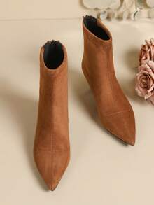 Women's Pointed Toe High Heel Ankle Boots, New Small Kitten Heel Faux Suede Boots For Winter - Brown - View 7