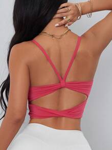ATTRACO Women's Criss-Cross Strap Racerback Sports Bra - Hot Pink - View 7