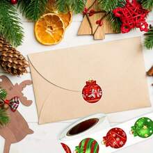500 Adesivos Decorativos de Natal, 10 Designs de Adesivos de Papel de Bola de Natal, Adesivos Decorativos Autoadesivos de Inverno para Envelopes, Selos, Scrapbooks, Presentes, Suprimentos DIY, 3,05 cm (1 Rolo) - Multicolorido - Visão 4