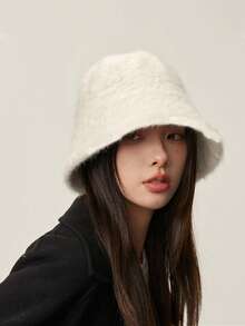 1 件女士蓬松渔夫帽，百搭休闲渔夫帽，简约设计，适合日常穿着冬季服装秋季 - 黑色 - 查看 6