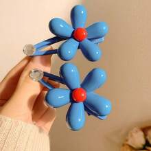 1个极简发髻网纱蝴蝶结水钻发饰，优雅盘发工具 / 1个可爱蓝色花朵发夹，侧刘海发夹，甜美女孩发卡，度假装扮，派对造型，发饰，头部饰品，女士发饰 - 黑色 - 查看 4