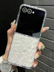 韩国水波纹透明手机壳，兼容三星 Galaxy Z Flip 5、Z Flip 6、Z Flip 4、Z Flip 3、Z 、FE 5G，透明防震后盖 - 無色 - 查看 1