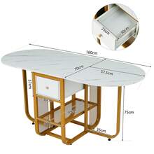 Folding Dining Table, Expandable Dining Table, Multifunctional Extendable Dining Table, Dining Table With Storage, Leisure Coffee Table, Dining Table With Drawers, Dining Table In 3 Shapes (White+Gold)