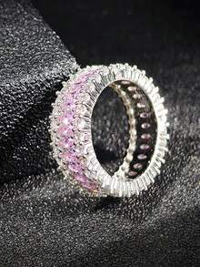 MOONSO 1 件方晶锆石镶嵌戒指，奢华创意时尚戒指 - 白色 - 查看 10