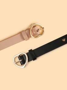 2 件儿童组合腰带，带心形扣，镂空 PU 腰带，适合牛仔裤、连衣裙、学生腰带 - 彩色 - 查看 4