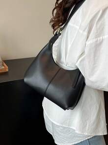 1 chiếc túi đeo chéo mini đa năng, thiết kế tối giản, chất liệu PU mềm mại, màu trơn, dùng cho nữ, có thể cầm tay hoặc dưới cánh tay. - màu đen - Xem 1