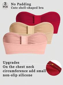 3 件套多色前扣文胸，无肩带无缝文胸，带钢圈和单层肩带，抹胸 - 彩色 - 查看 11