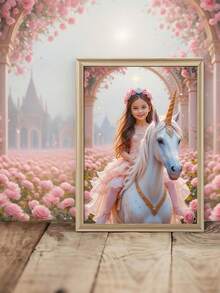 1 tablou personalizat cu prințesă, portret personalizat de fată călare cu unicorn. Potrivit pentru copii, bebeluși, familie, cei mai buni prieteni. Ca tablou roz, portret de prințesă personalizat pe baza fotografiei. Perfect pentru dormitor, sufragerie, creșă, decor cameră copii, sufragerie, birou de acasă. Oferă-i/ei un cadou unic. Cadou pentru fete, cadou personalizat pe baza fotografiei.