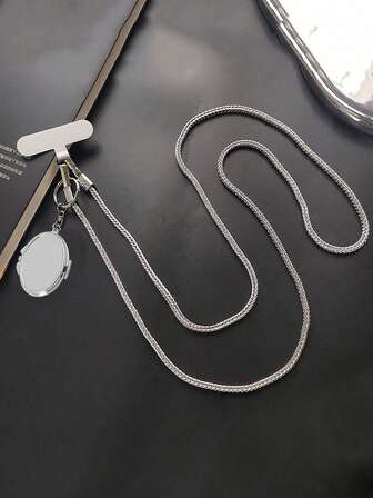 1pc Metallic Skeleton Key Mobile Phone Hanging Chain, Fashionable Women's Diagonal Wrist Phone Case Chain With Heart Charm Mirror Pendant, Comes With Transparent Mat Gifts For Mother, Family, Friends, Birthday, Holiday Phone Charm, Phone Chain