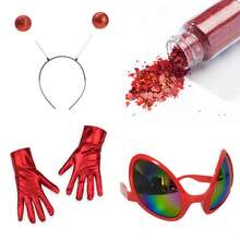 4pcs/Set Holiday Party Fun Cosplay Alien Halloween Valentine's Day Gift Glasses + Headband Mask Makeup Ball Party Gloves Hair Accessories Costume Props, New Glitter Sequin Christmas Party Stage Outfit
