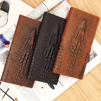Youth Long Crocodile Head Pattern Clip Handbag, Vertical High-End Classic Three Fold Wallet Handbag.