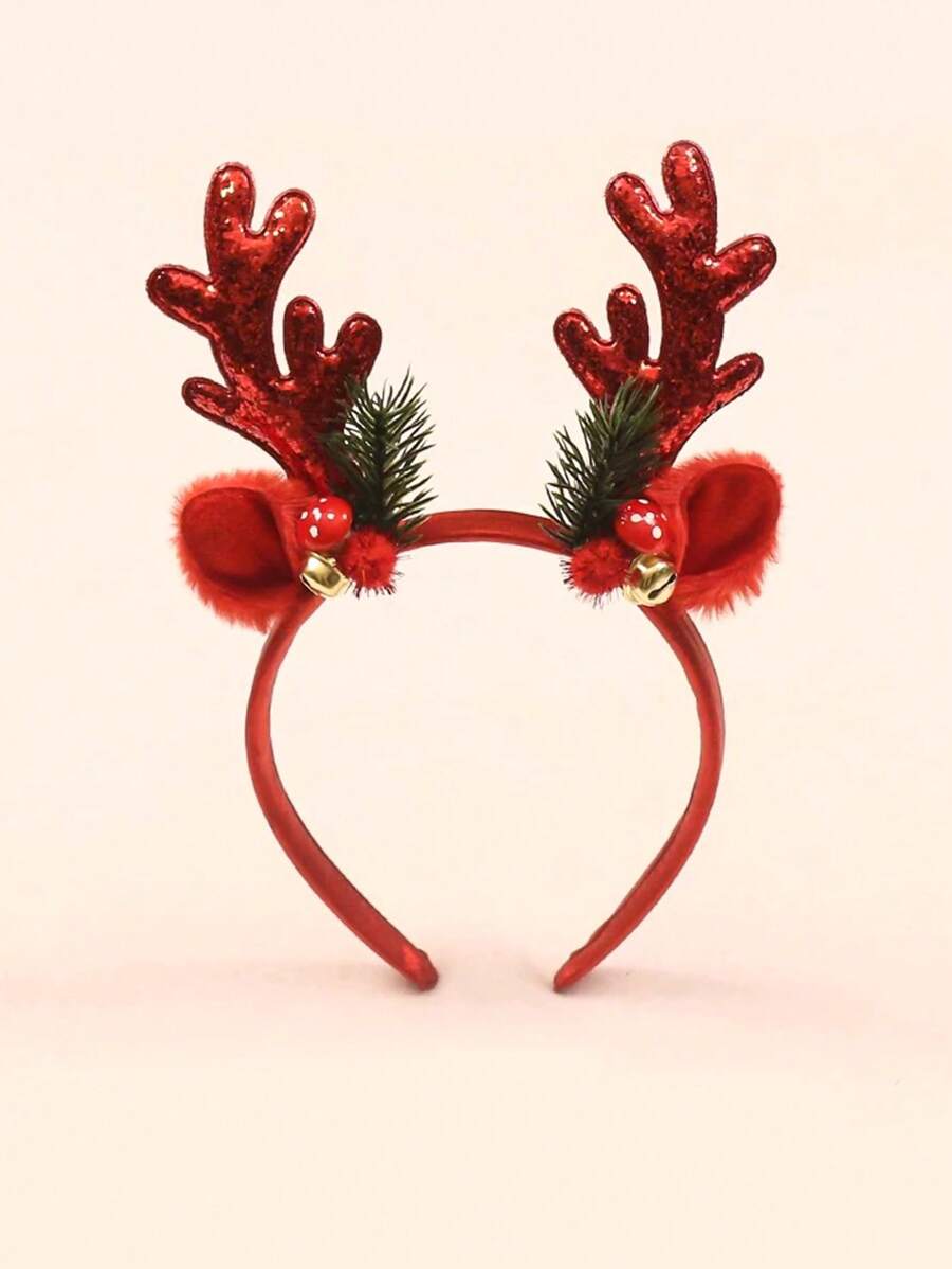 2pcs/1pc Christmas Headband For Adults & Kids, Cute Glowing Deer Antler Headpiece, Woodland Style Hair Accessories, Reindeer Antler Headband For Christmas Party & Photo Shoot Halloween